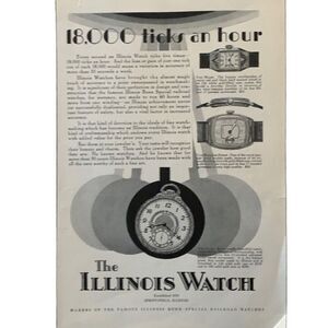 Vintage 1928 Illinois Watch 18009 Ticks an Hour Ad Advertisment